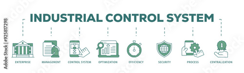 Industrial control system icon infographic illustration concept with icon of enterprise, management, control system, optimization, efficiency icon live stroke and easy to edit 