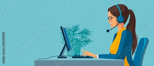 A customer service representative ensuring high-quality service to achieve maximum customer satisfaction during a phone call