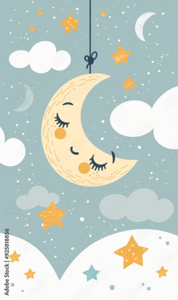 custom made wallpaper toronto digitalInvitation template with cute sleepy moon, cute design for baby shower or birthday modern invitation.