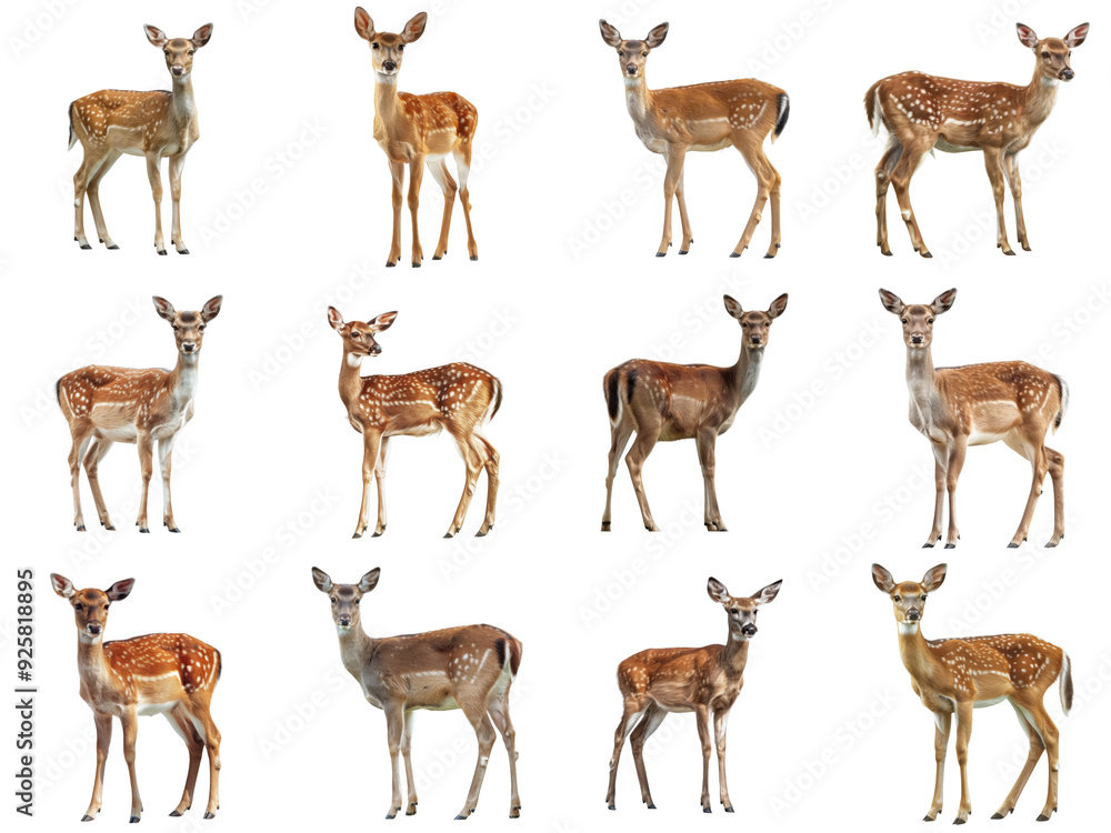 Naklejka premium Twelve Fawn Deer Standing Individually Against
