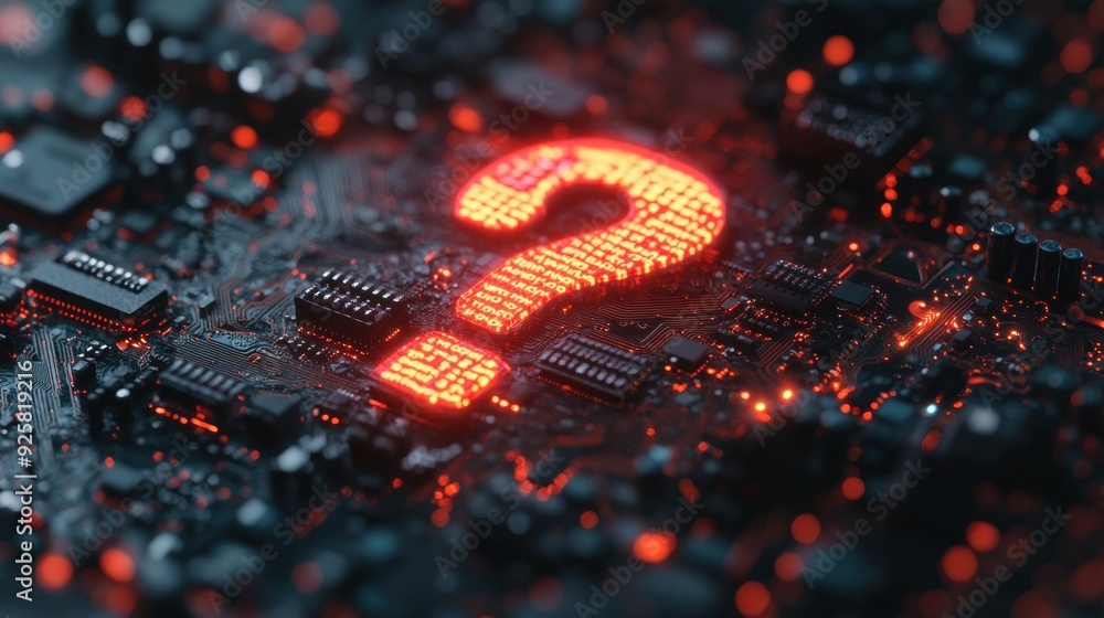 Question Mark on Circuit Board Question Mark on Circuit Board