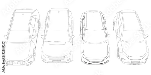 Set of contours different models of cars. Vector flat style illustration. Front view car vector illustration