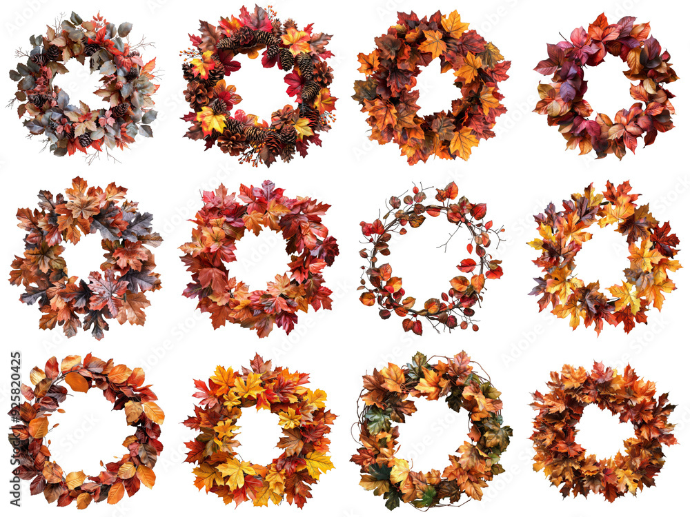 Collection of Autumn Leaf Wreaths with Pine Cones Collection of Autumn Leaf Wreaths with Pine Cones