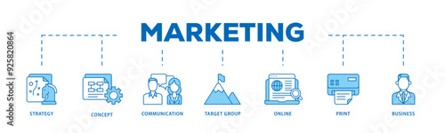 Marketing mix icon infographic illustration concept with icon of product, price, place, and promotion icon live stroke and easy to edit 