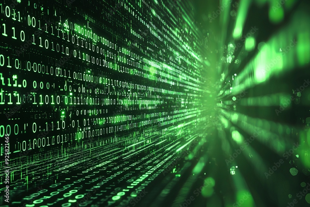 Green Dark Binary Code with Data Streaming Background created with Generative AI Green Dark Binary Code with Data Streaming Background created with Generative AI