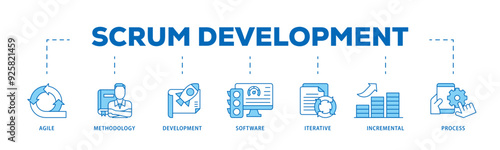 Scrum development icon infographic illustration concept with icon of agile, methodology, development, software, iterative, incremental and process icon live stroke and easy to edit 