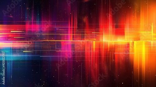 Abstract digital background with bright glowing lines and digital noise.