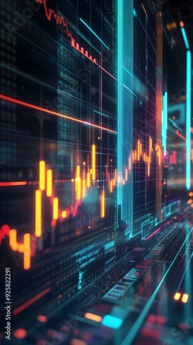 Abstract digital financial data background with glowing line charts, representing market statistics and stock exchange trends.