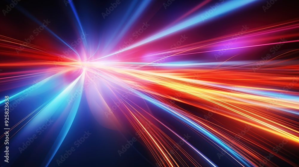 Obraz premium Abstract glowing light streaks in red, orange, and blue.