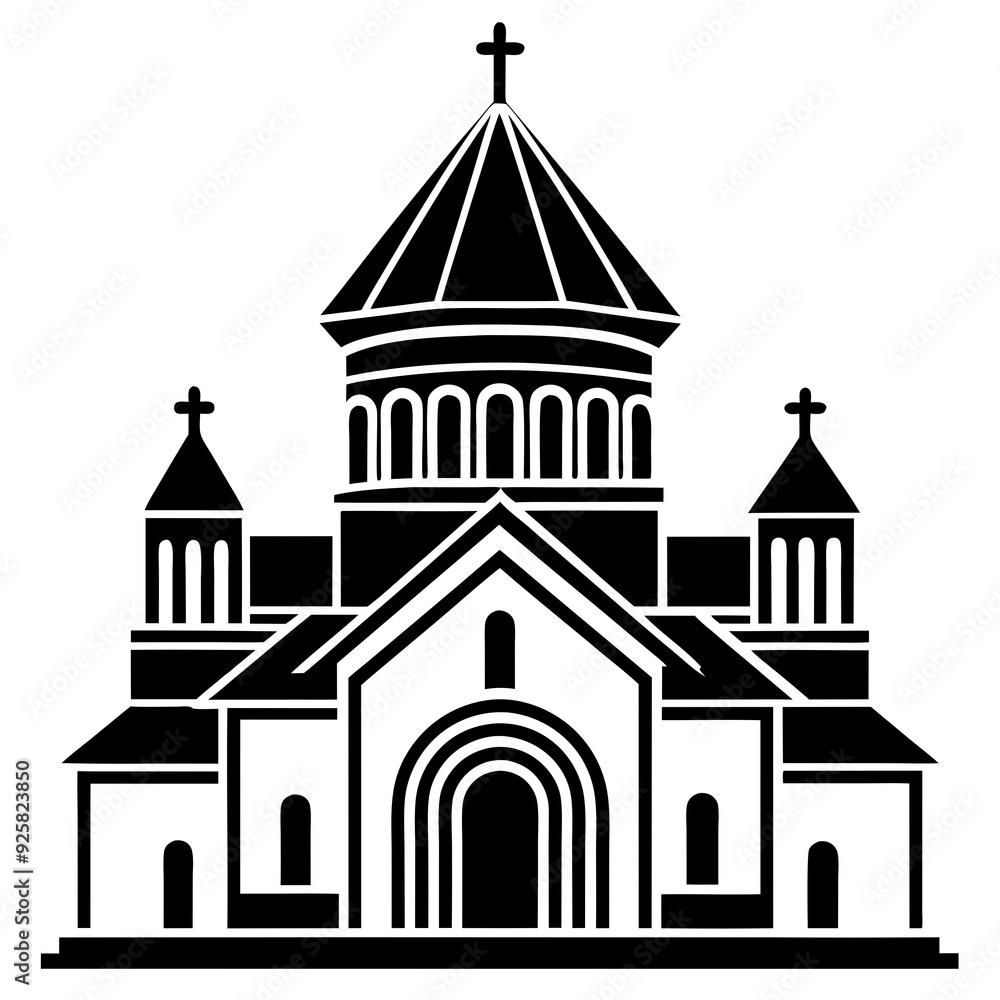 church of the holy cross isolated on white, tsminda sameba vector illustration, christan vector art, bottle silhouette, tsminda sameba vector icon, tsminda sameba line art,eps
