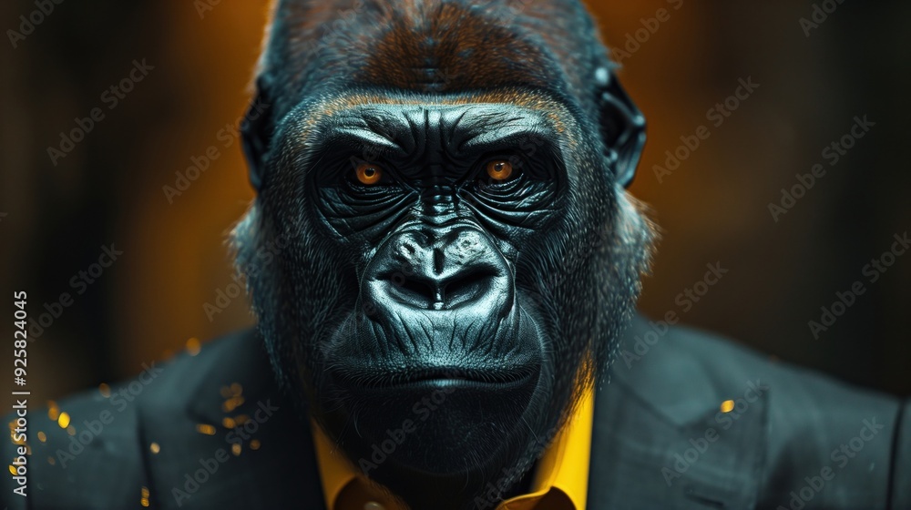 Sophisticated Gorilla Businessman Wearing Suit and Tie in Formal Corporate Setting Sophisticated Gorilla Businessman Wearing Suit and Tie in Formal Corporate Setting
