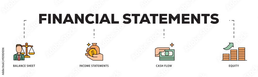 Financial statements icon infographic illustration concept with icon of graph, balance sheet, pie chart, income statements, money, calculator, income, earningicon live stroke and easy to edit Financial statements icon infographic illustration concept with icon of graph, balance sheet, pie chart, income statements, money, calculator, income, earningicon live stroke and easy to edit