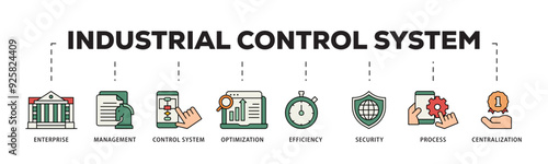 Industrial control system icon infographic illustration concept with icon of enterprise, management, control system, optimization, efficiency icon live stroke and easy to edit 