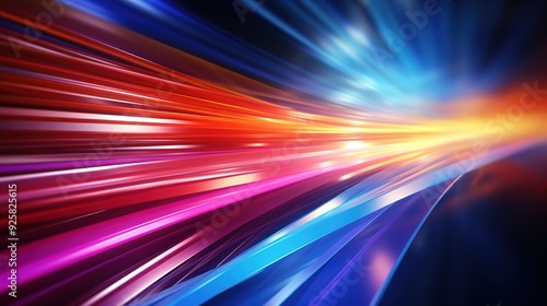 Abstract glowing lines in blue, red, and pink converge to a bright center.