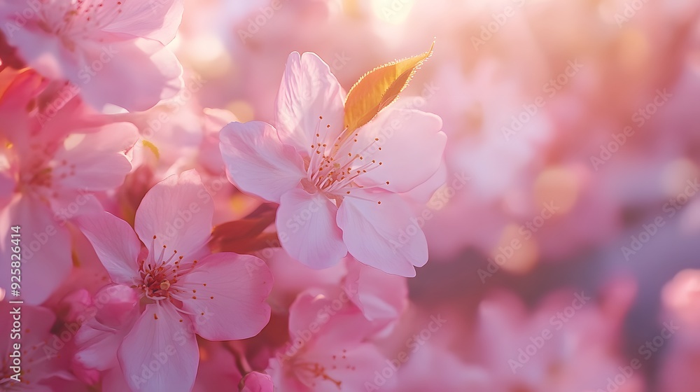 a blooming cherry blossom tree with vivid pink petals delicately unfolding on slender branches. The backdrop is a crystal-clear sky a blooming cherry blossom tree with vivid pink petals delicately unfolding on slender branches. The backdrop is a crystal-clear sky