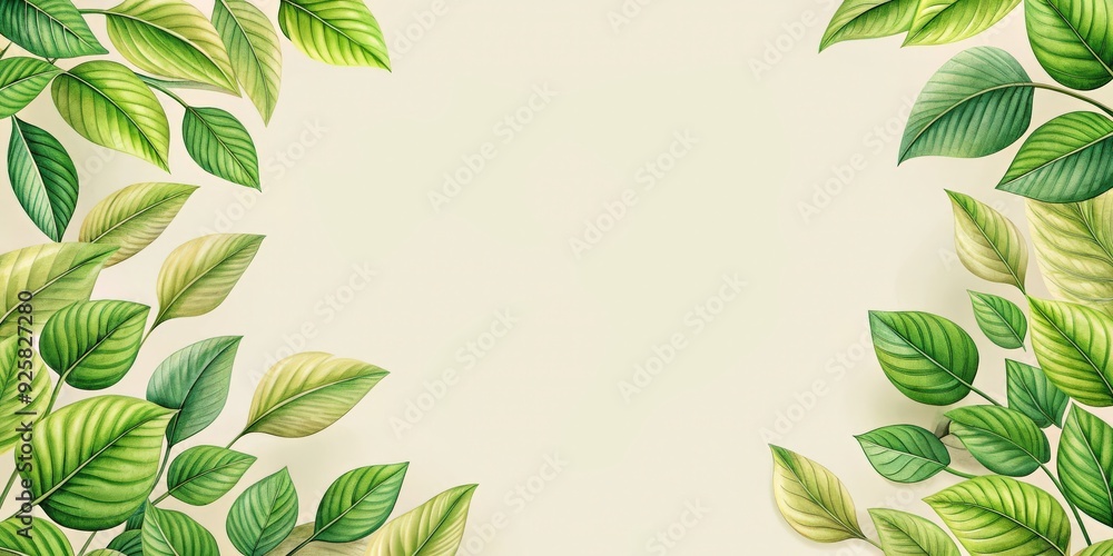 Botanical of green leaves on a cream background, green, leaves, botanical,cream, background, nature, plants, foliage Botanical of green leaves on a cream background, green, leaves, botanical,cream, background, nature, plants, foliage