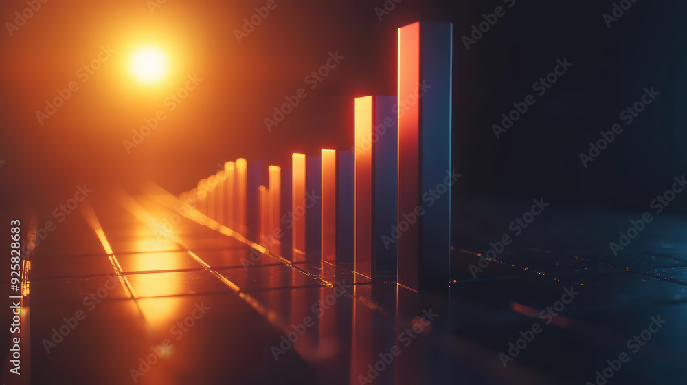 vibrant sunset illuminatesseries of rising bars, symbolizing growth and progress.warm colors evokesense of optimism and achievement. vibrant sunset illuminatesseries of rising bars, symbolizing growth and progress.warm colors evokesense of optimism and achievement.
