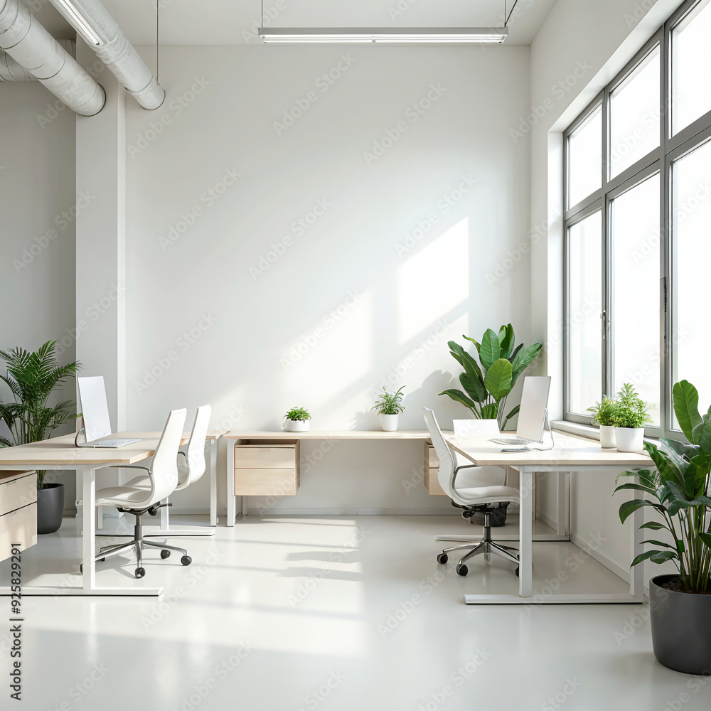 Minimalist office space with natural light and indoor plants Minimalist office space with natural light and indoor plants