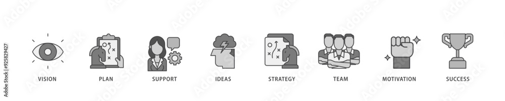 Goals icon infographic illustration concept with icon of vision, plan, support, ideas, strategy, team, motivation, and success icon live stroke and easy to edit Goals icon infographic illustration concept with icon of vision, plan, support, ideas, strategy, team, motivation, and success icon live stroke and easy to edit