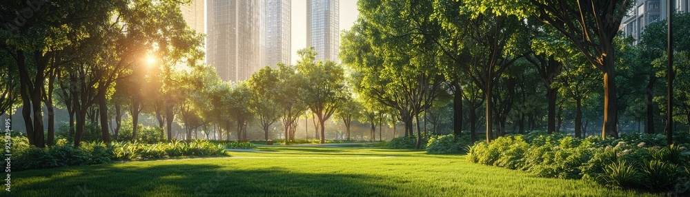 A serene park scene with lush greenery, towering trees, and sunlight filtering through, creating a peaceful urban environment. A serene park scene with lush greenery, towering trees, and sunlight filtering through, creating a peaceful urban environment.