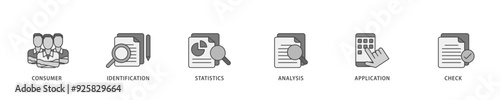 Kyc icon infographic illustration concept with icon of analysis, check, application, statistics, identification, consumer icon live stroke and easy to edit 