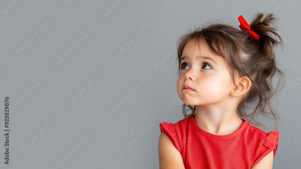 Australian little girl angry expression looking at copy space, isolated on gray Australian little girl angry expression looking at copy space, isolated on gray