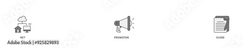 NPS icon infographic illustration concept with icon of shopping, customer, rating, like, premium, and store icon live stroke and easy to edit 