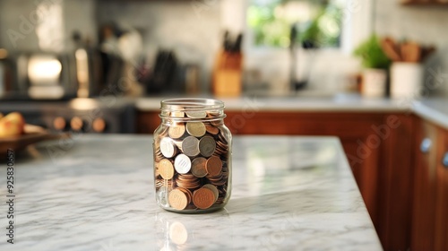 Jar of Coins on Kitchen Counter photo