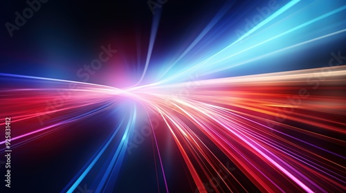 Abstract speed lines with blue and red light streaks on a dark background.