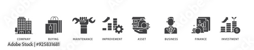Capital expenditure icon infographic illustration concept with icon of company, buying, maintenance, improvement, asset, business, finance, investment icon live stroke and easy to edit 