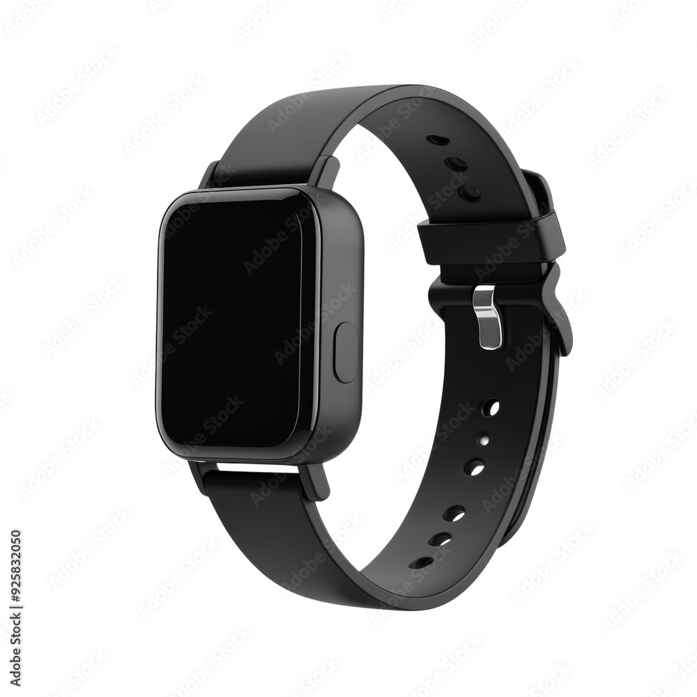 Black smartwatch with a blank screen isolated on a black background. Black smartwatch with a blank screen isolated on a black background.