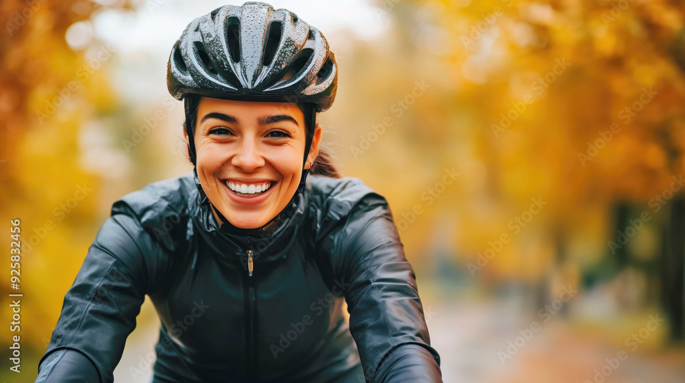 Woman riding a bicycle in autumn park Woman riding a bicycle in autumn park