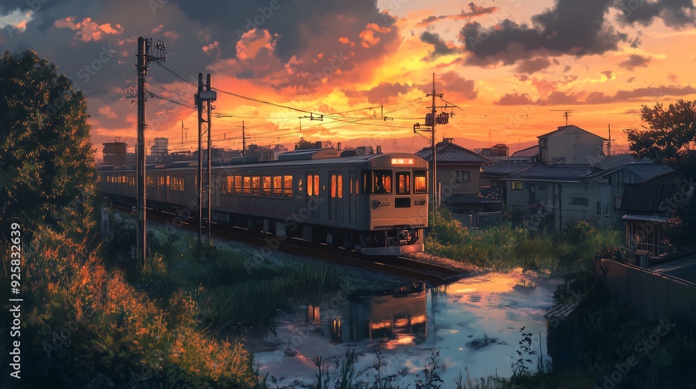 anime landscape with train and sunset anime landscape with train and sunset