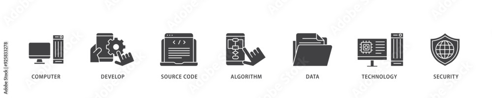 Programming icon infographic illustration concept with icon of computer, develop, source code, algorithm, data, technology and security icon live stroke and easy to edit Programming icon infographic illustration concept with icon of computer, develop, source code, algorithm, data, technology and security icon live stroke and easy to edit