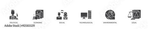 Pestel icon infographic illustration concept with icon of governance, finance, network, automation, ecology, law statement icon live stroke and easy to edit 