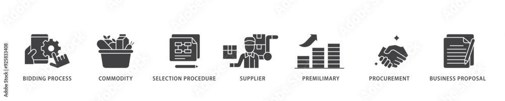 Rfp icon infographic illustration concept with icon of business proposal, supplier, procurement, premilimary, selection procedure, commodity, bidding process icon live stroke and easy to edit Rfp icon infographic illustration concept with icon of business proposal, supplier, procurement, premilimary, selection procedure, commodity, bidding process icon live stroke and easy to edit