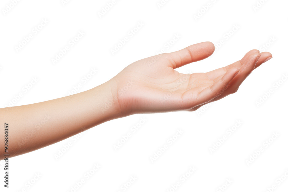 A close-up of an outstretched hand, symbolizing welcome, support, or an offering gesture against a transparent background.