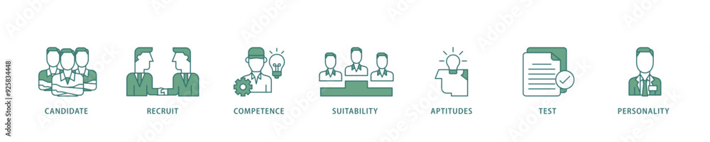 Assessment icon infographic illustration concept with icon of user candidate, recruit, competence, suitability, aptitudes, test and personality icon live stroke and easy to edit Assessment icon infographic illustration concept with icon of user candidate, recruit, competence, suitability, aptitudes, test and personality icon live stroke and easy to edit