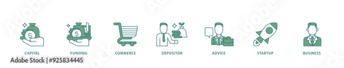 Angel investor icon infographic illustration concept with icon of capital, funding, commerce, depositor, advice, startup and business icon live stroke and easy to edit 