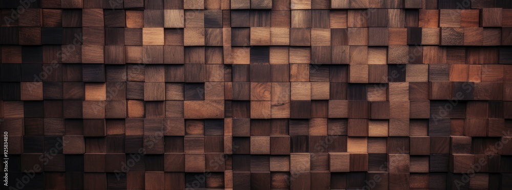 Dark Brown Wooden Blocks Wall. Rich Textured Surface for Interior Design Dark Brown Wooden Blocks Wall. Rich Textured Surface for Interior Design