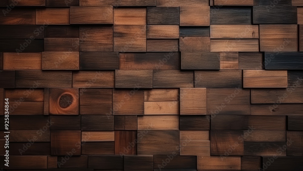 Dark Brown Wooden Blocks Wall. Rich Textured Surface for Interior Design Dark Brown Wooden Blocks Wall. Rich Textured Surface for Interior Design