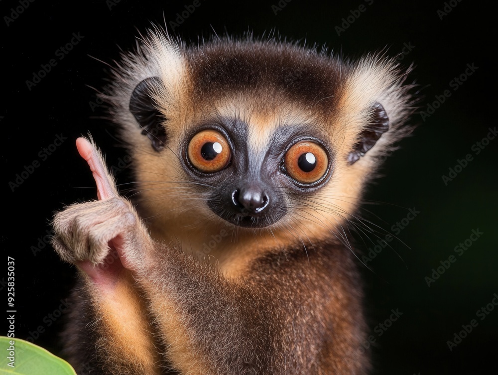 Playful lemur gestures with curious eyes in a vibrant forest setting at dusk Playful lemur gestures with curious eyes in a vibrant forest setting at dusk