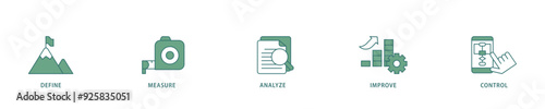 Dmaic icon infographic illustration concept with icon of management, performance, development, target icon live stroke and easy to edit 