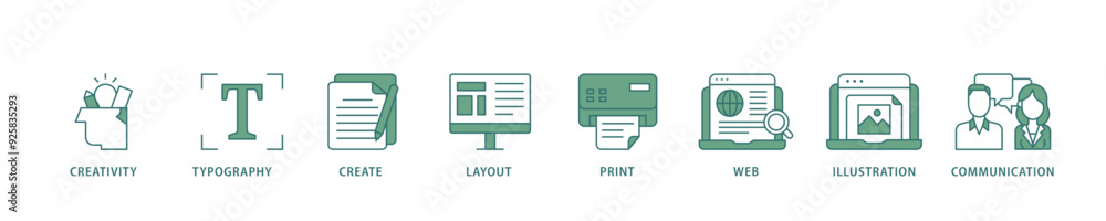 Graphic design icon infographic illustration concept with icon of creativity, typography, create, layout, print, web, illustration and communication icon live stroke and easy to edit Graphic design icon infographic illustration concept with icon of creativity, typography, create, layout, print, web, illustration and communication icon live stroke and easy to edit