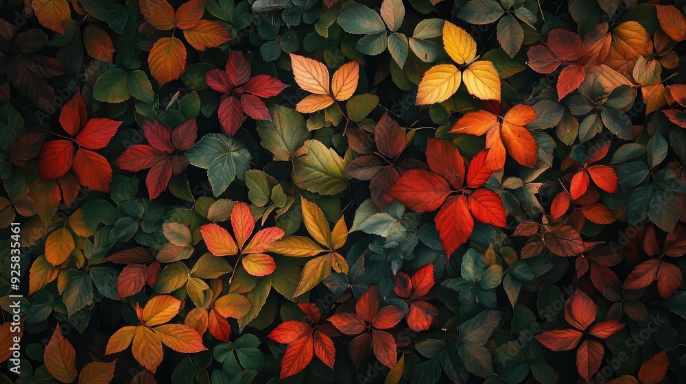A vibrant display of autumn leaves showcasing rich colors of red, orange, and green against a dark background. A vibrant display of autumn leaves showcasing rich colors of red, orange, and green against a dark background.
