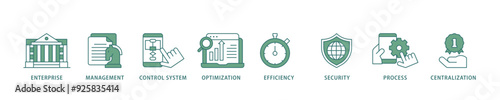 Industrial control system icon infographic illustration concept with icon of enterprise, management, control system, optimization, efficiency icon live stroke and easy to edit 