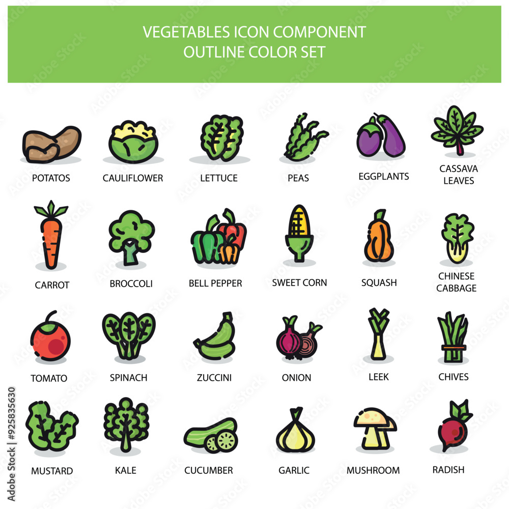 Vegetable Color Icon Set Vegetable Color Icon Set
