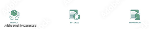 PLM icon infographic illustration concept with icon of innovation, development, manufacture, delivery, cycle, analysis, planning, strategy, and improvement  icon live stroke and easy to edit 