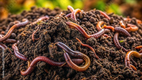 Earthworm Army: A wriggling mass of earthworms churns through rich, fertile soil, showcasing the vital role of these decomposers in a healthy ecosystem.  photo