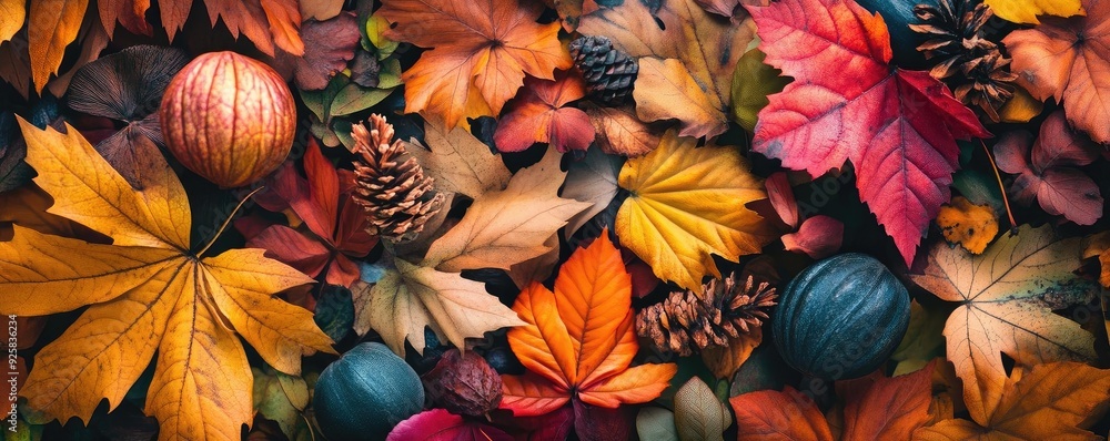 Colorful autumn leaves and pinecones create a vibrant seasonal backdrop, perfect for nature-themed projects or designs. Colorful autumn leaves and pinecones create a vibrant seasonal backdrop, perfect for nature-themed projects or designs.